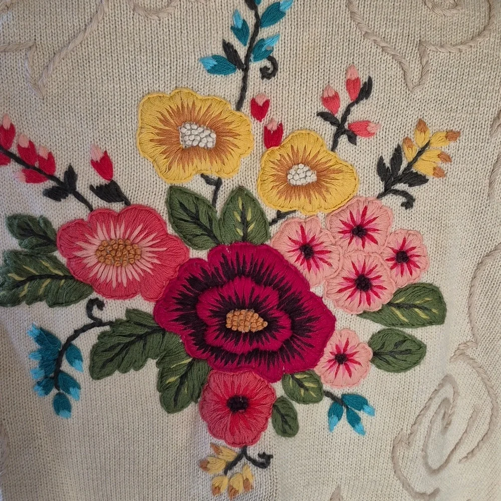 ColdwaterCreek:Vintage 1990s Beautiful Floral Embroidered Cardigan (1680A) Sz.L. - Picture 5 of 16